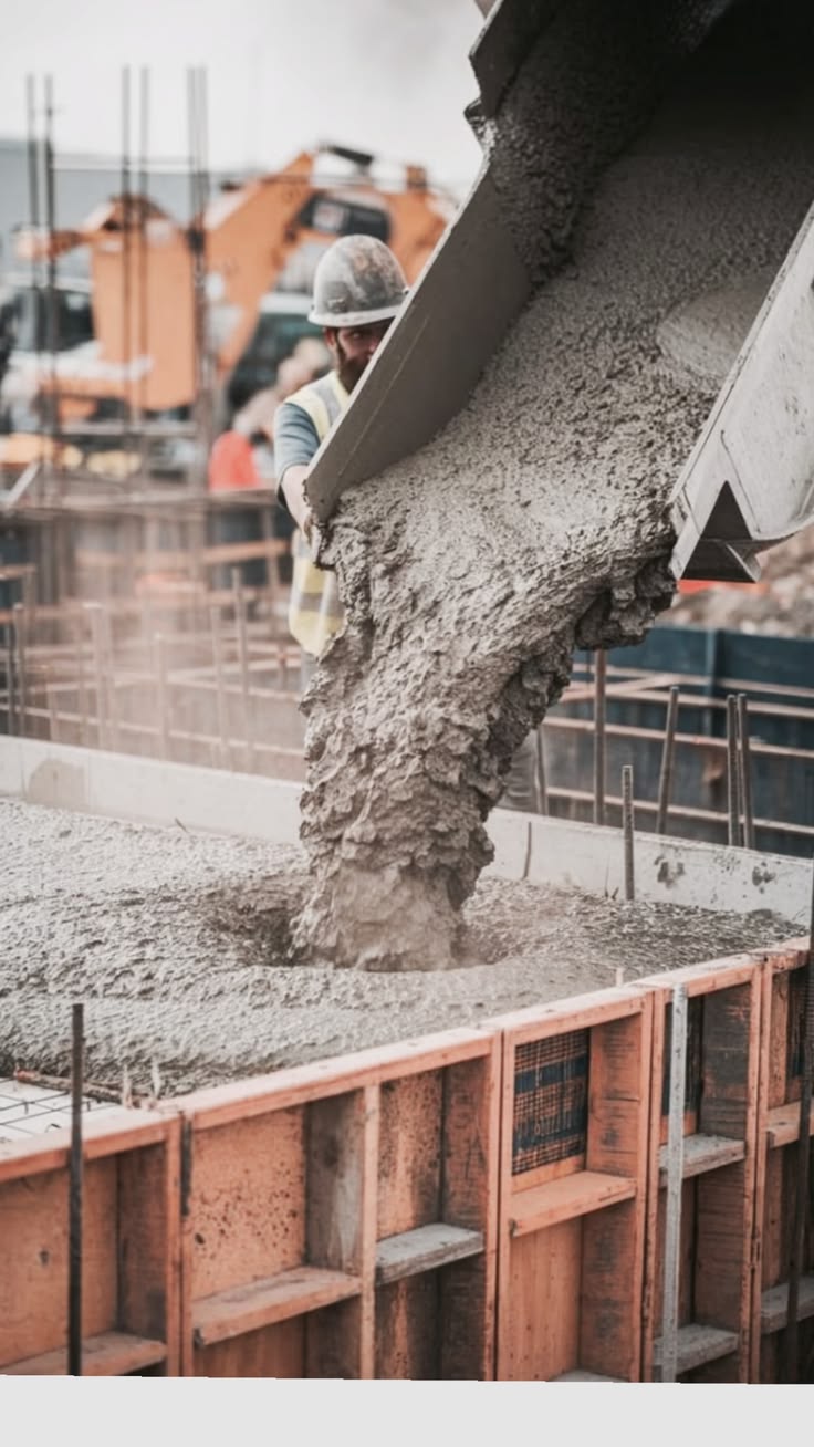 Construction worker overseeing a concrete pour